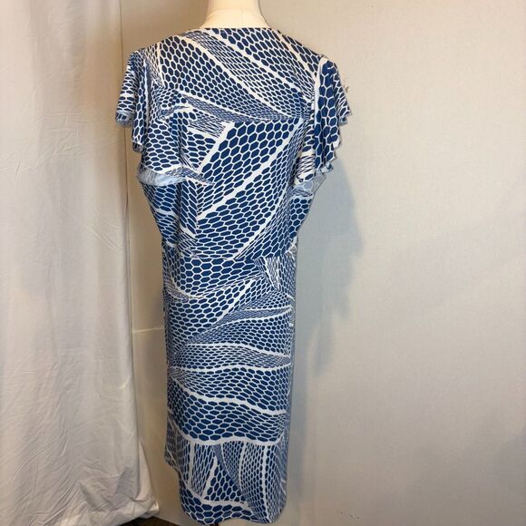 Sunny Leigh Blue-White Flutter Sleeve Dress/Size M/Vacation/Beach/Cruise - Picture 2 of 2